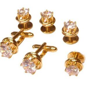 5mm Cubic Zirconium stone on Links / 3mm CZ Stone 4 Studs / Gold Love Knot